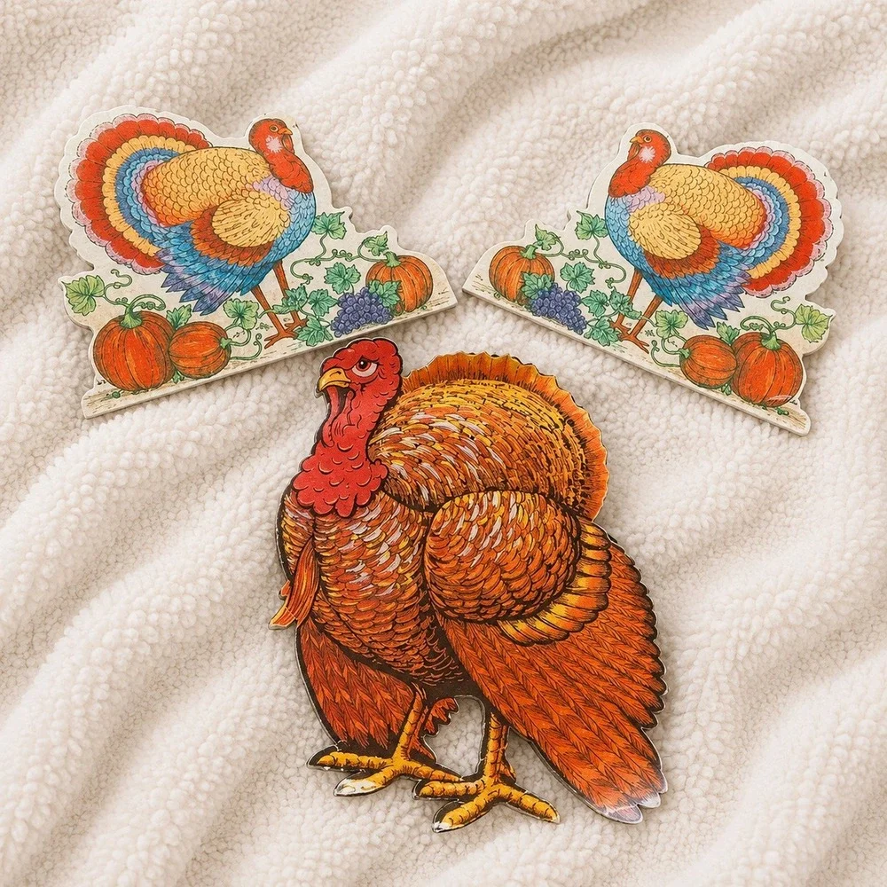 VTG Beistle Thanksgiving Turkey Cutouts‎ Lot 3 Fall Harvest Cardboard Decor